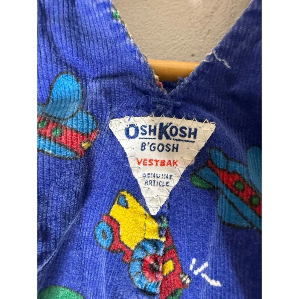 VTG Oshkosh Overalls Corduroy Trains‎ All Over Print Vestbak Sz 4t USA Blue